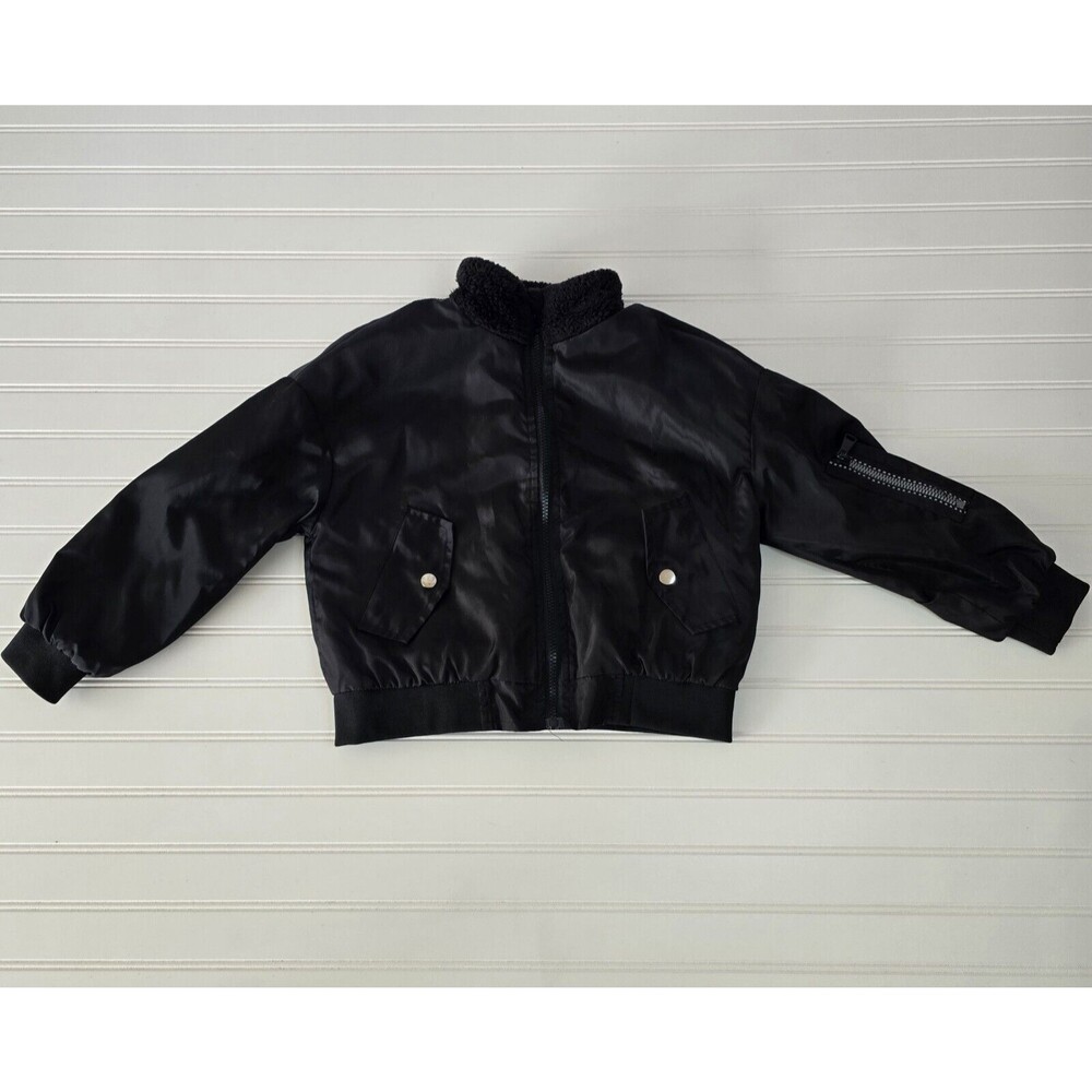 SHEIN Fleece Lined Bomber Jacket Kids 9Y Black